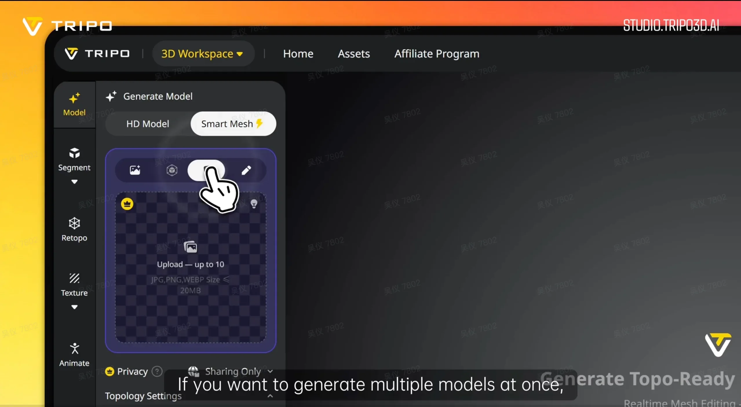 Use batch upload to generate up to 10 models at once