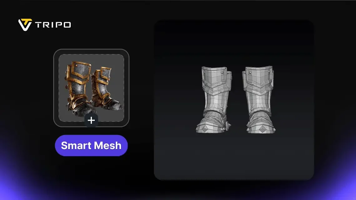 Smart Mesh wireframe output of a pair of boots