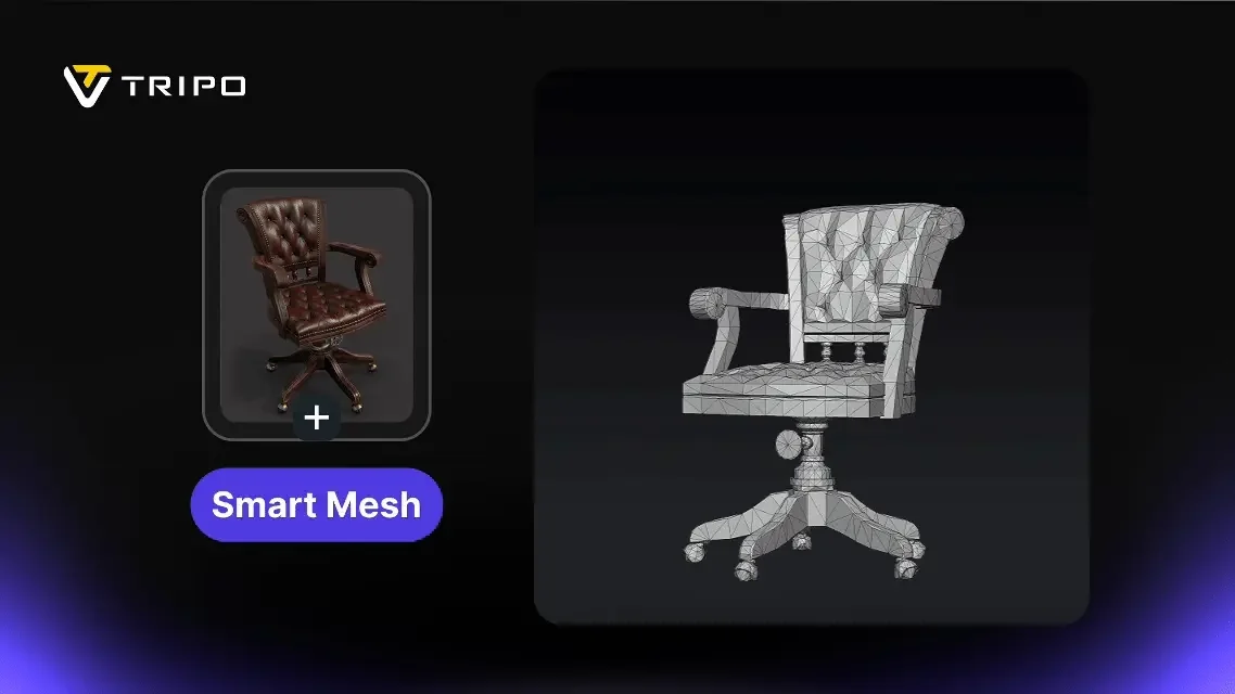 Smart Mesh wireframe output of an office chair