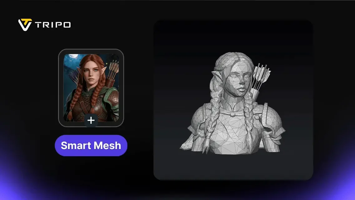 Smart Mesh wireframe output of a character bust