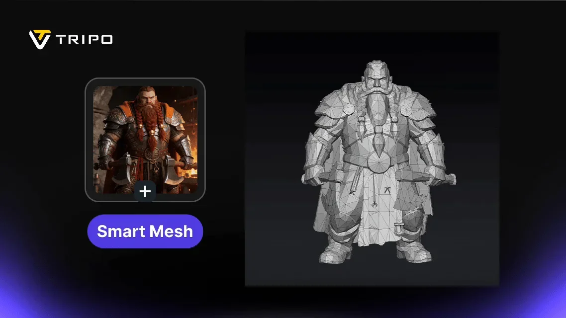 Smart Mesh wireframe output of a warrior character