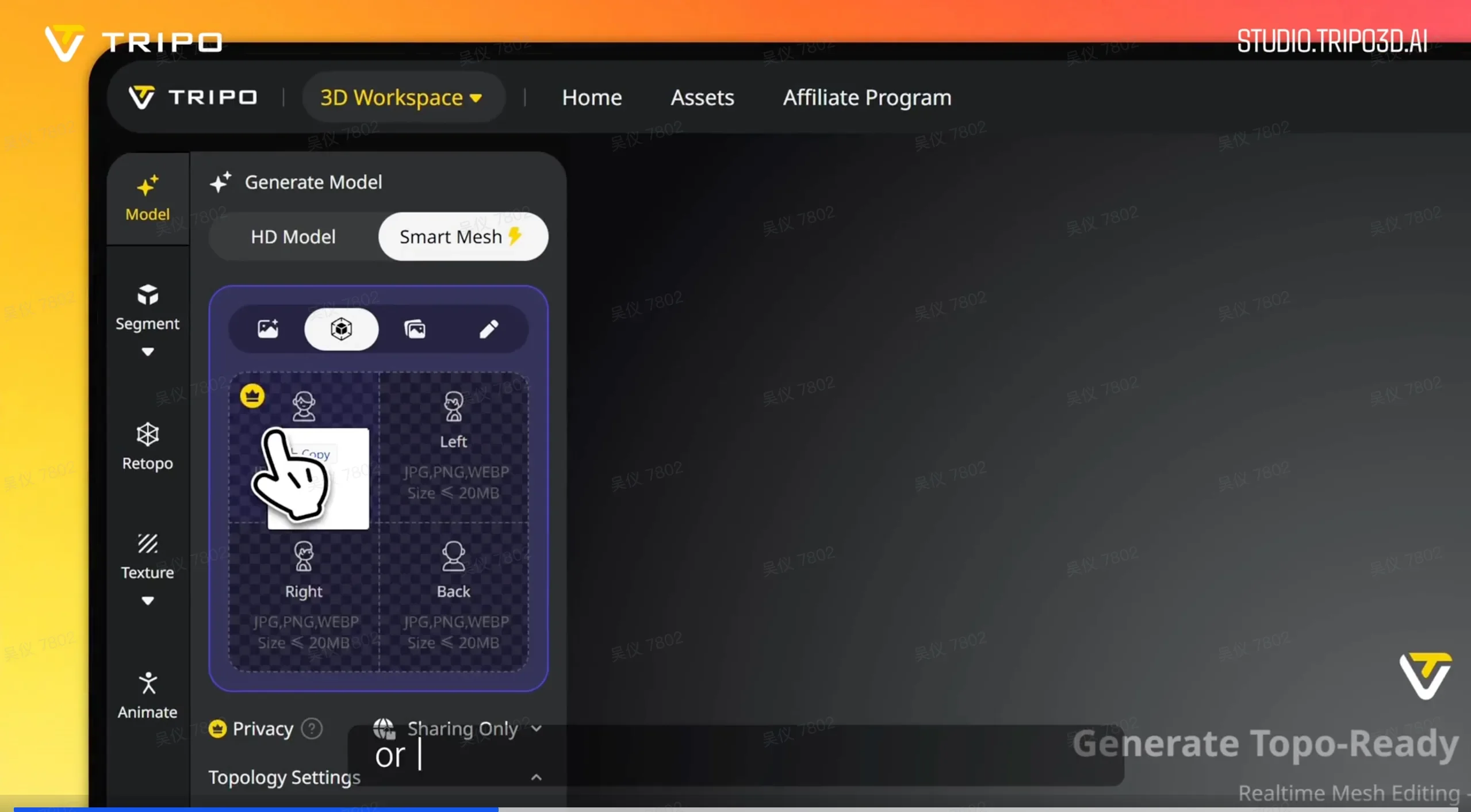 Upload front, left, right, and back views directly for more accurate geometry