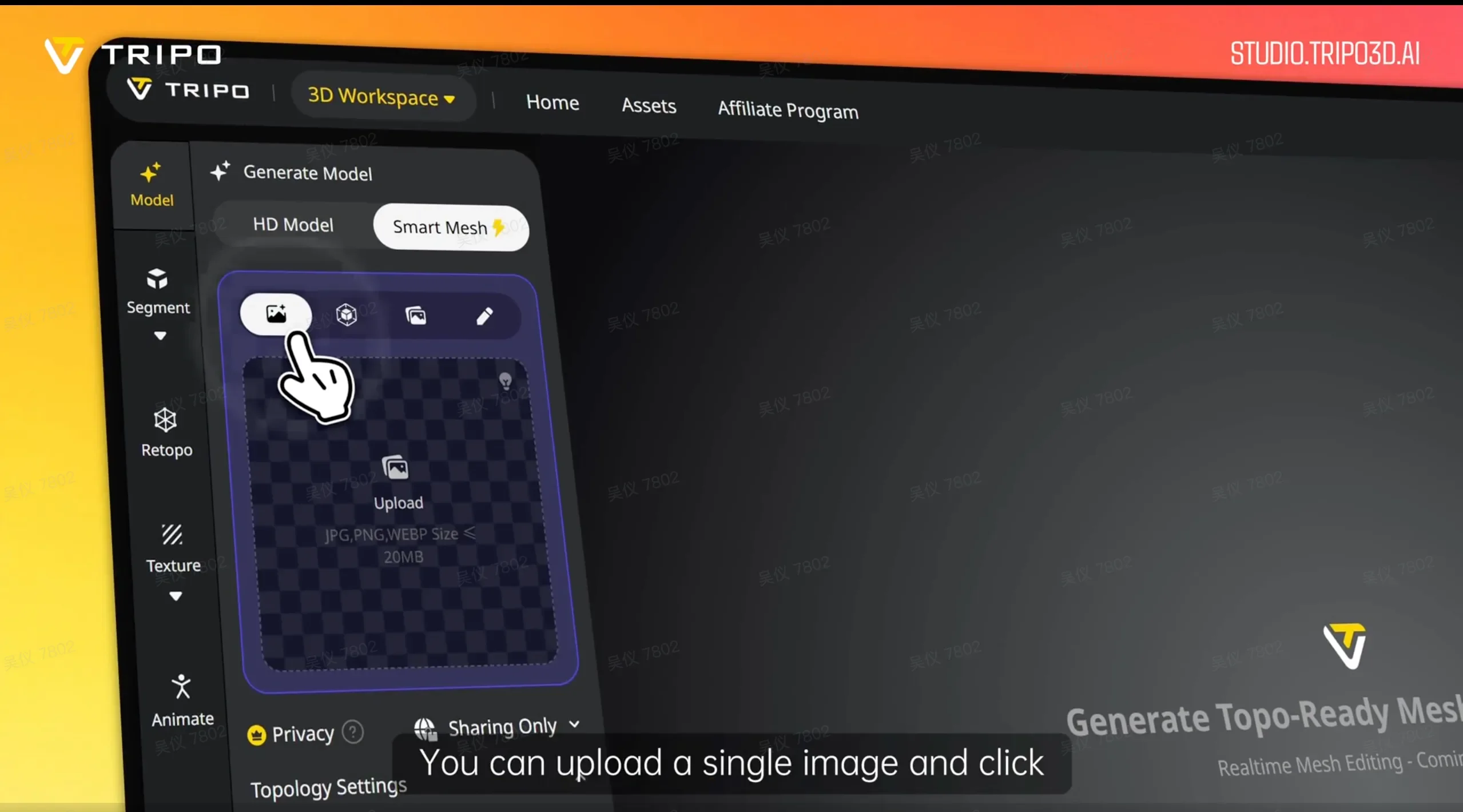 Upload a single image and click Generate Multi-View to let the AI infer the full 3D shape