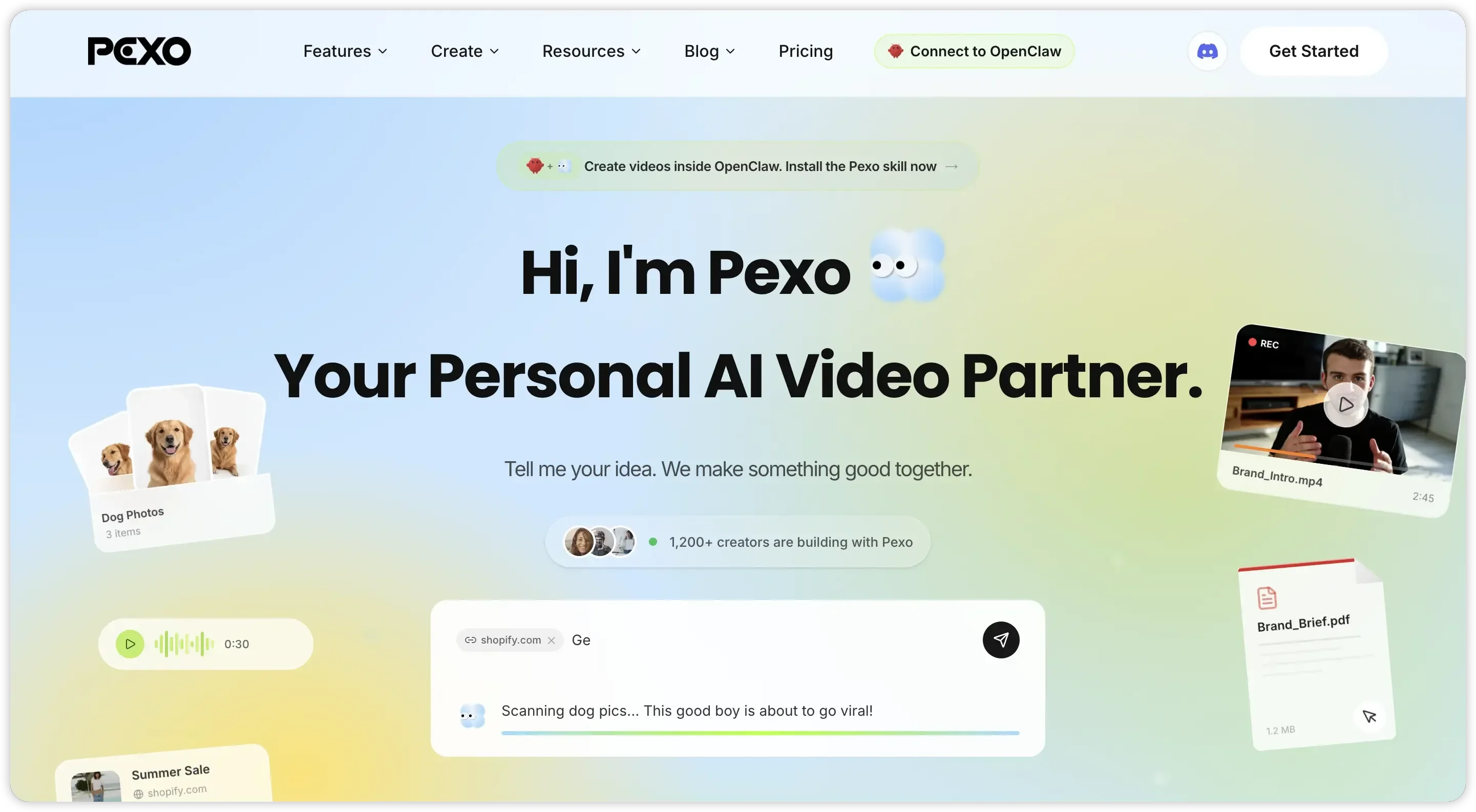 Pexo AI video generation homepage